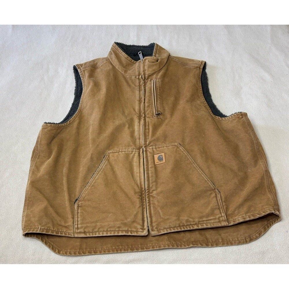 Carhartt 14806 Mens Sherpa Lined Canvas Vest Brown Work Utility Size 2XL